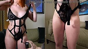 kat knife slips into sexy lingerie sets teasing her curvy body close up