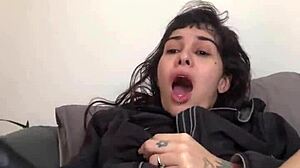 french cutie nerd shoves huge dildos up her ass and squirts wildly in private