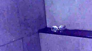 asian milf slut housewife sneaks dildo vibrator into gym shower for wet masturbation