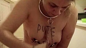Bound French Slave Bent Over for Piss Humiliation and Hard Belt Whipping