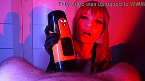 he loves when i use our new toy on him then finish with a deep blowjob moaning sexy brunette teen