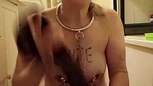 Bound French Slave Bent Over for Piss Humiliation and Hard Belt Whipping