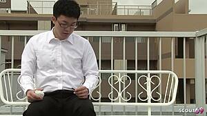 Petite Japanese virgin teen 18+ in uniform seduces classmate for rough defloration doggystyle riding with big natural tits bouncing