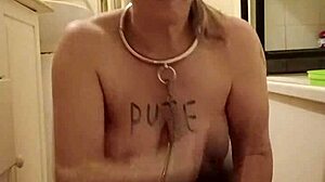 Bound French Slave Bent Over for Piss Humiliation and Hard Belt Whipping