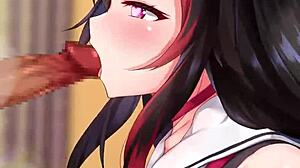 ookami mio hololive vtuber slurps sloppy blowjob on huge cock dripping spit