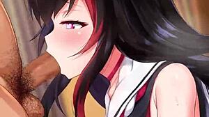 ookami mio hololive vtuber slurps sloppy blowjob on huge cock dripping spit
