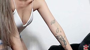 skinny tattooed blonde milf deepthroats pov swallows cum footjobs narrow ass