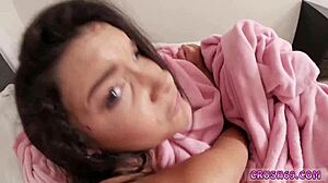 Money-hungry stepdaughter trades teasing sex through clothes for cash