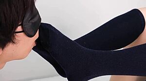 kawaii uniform girl in navy socks gives amazing footjob to m male foot fetish slave