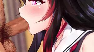 ookami mio hololive vtuber slurps sloppy blowjob on huge cock dripping spit