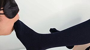 kawaii uniform girl in navy socks gives amazing footjob to m male foot fetish slave
