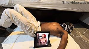 Watch this muscular college bodybuilder keep abs tight while exotic ladies crave his california workout cock