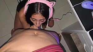 Oh man, huge cumshot all over my cute gamer hermanastra's face after deepthroat, she's kawaii af!!