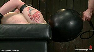 Bound blindfolded slave girl chained and vibrated to screaming submission in kinky lesbian torment