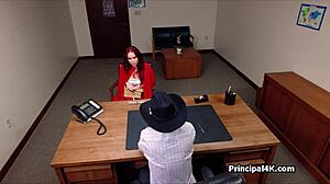 halloween cougar milf in costume sucks big cock then rides doggystyle at principals office