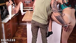 daddy not infronta the maid... innocent stepdaughter punished hard