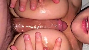 Shower titty fuck ends with cum on big boobs