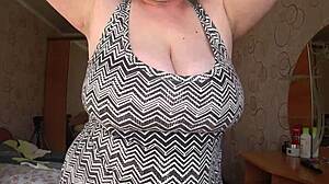 Horny Mature BBW's Saggy Tits Swing Close-Up