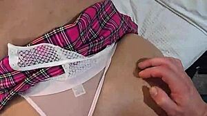 School uniform camgirl takes huge anal pounding