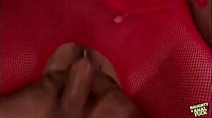 hardcore double penetration feels amazing in my red stockings during foursome