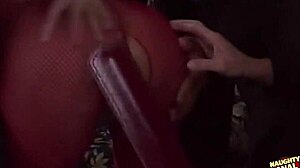 hardcore double penetration feels amazing in my red stockings during foursome