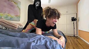 Milf Catches Masked Intruder Jerking Monster Cock and Joins for Pussy Ride