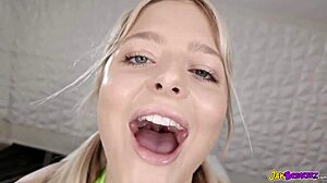 blonde teen 18+ chokes on incredible huge bbc in intense interracial blowjob