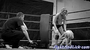 big titted euro babe pins lesbian rival for intense pussy licking wrestle