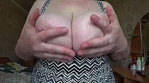 Horny Mature BBW's Saggy Tits Swing Close-Up