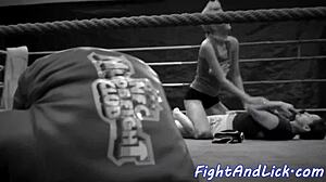 big titted euro babe pins lesbian rival for intense pussy licking wrestle