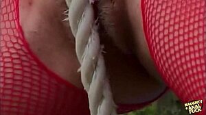 hardcore double penetration feels amazing in my red stockings during foursome