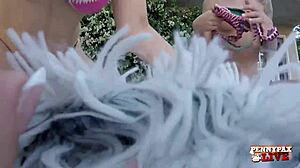 redhead penny pax sunbathes outdoors flashing big tits pussy