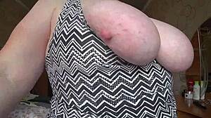 Horny Mature BBW's Saggy Tits Swing Close-Up