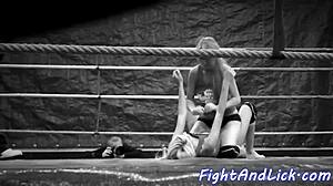 big titted euro babe pins lesbian rival for intense pussy licking wrestle