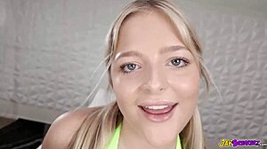 blonde teen 18+ chokes on incredible huge bbc in intense interracial blowjob