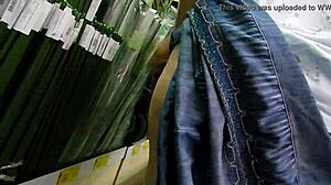 hairy mature flashes chubby pussy upskirt in public shop outdoor