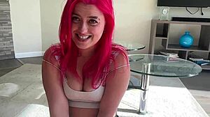 bratty stepsis jerks off your cock till cumshot on her big tits pov