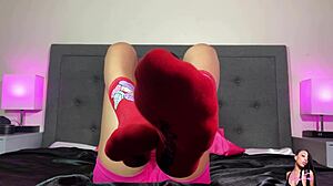 valentine's DAY SOCK TEASE gets me JERKING OFF hard to pink foxx's feet