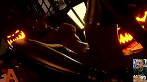 halloween succubus gemma's bald pussy creampied hard, big natural tits bouncing as monster cock covers her cute face with cum 🎃😈💦