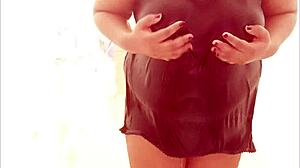 😏 sneaky horny milf pops out those massive tits just for you.