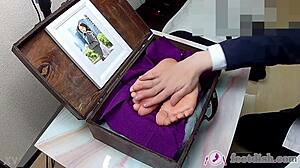 lilly secretary teases with her fetish feet in box