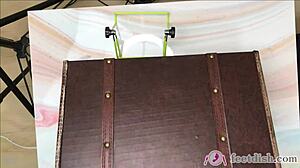 lilly secretary teases with her fetish feet in box