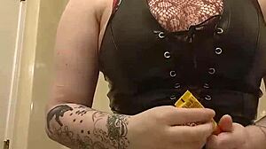 Chubby tattooed slut vibes lovesense toy while applying makeup slow