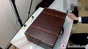 lilly secretary teases with her fetish feet in box