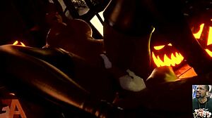 halloween succubus gemma's bald pussy creampied hard, big natural tits bouncing as monster cock covers her cute face with cum 🎃😈💦