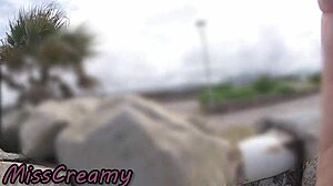 Out on the beach stocking teacher flashes dick for risky blowjob with student almost caught by misscreamy.