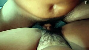 oh god, he's gettin hard rubbin his penis on my hairy pussy lips missionary style!!