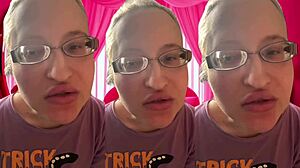 ASMR artist bursts bubblegum bubbles for headphone listeners with glasses