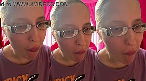 ASMR artist bursts bubblegum bubbles for headphone listeners with glasses