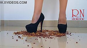 Cornflakes crushes submissive curvy maid under high heels boots